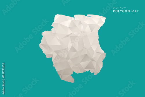Suriname Map - Green and Gray Polygon Vector Illustration, Low Poly Geometric Design with Clean Minimal Style on Solid Background for Infographic Use.