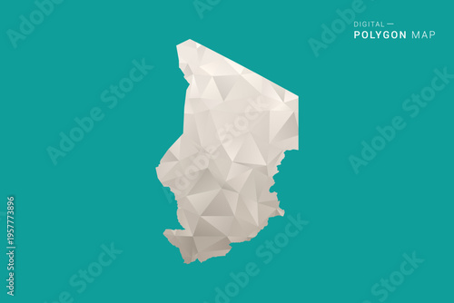 Chad Map - Green and Gray Polygon Vector Illustration, Low Poly Geometric Design with Clean Minimal Style on Solid Background for Infographic Use.