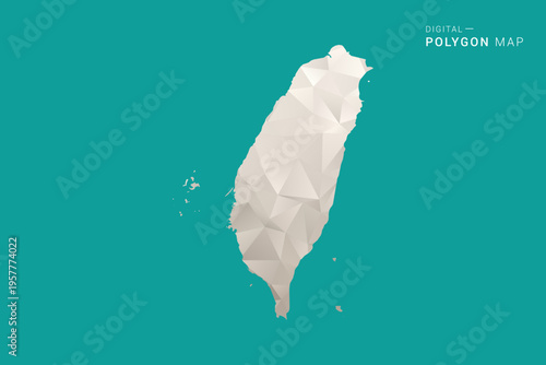 Taiwan Map - Green and Gray Polygon Vector Illustration, Low Poly Geometric Design with Clean Minimal Style on Solid Background for Infographic Use.