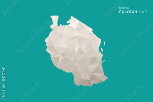 Tanzania Map - Green and Gray Polygon Vector Illustration, Low Poly Geometric Design with Clean Minimal Style on Solid Background for Infographic Use.