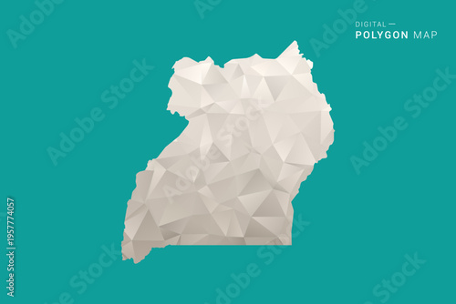 Uganda Map - Green and Gray Polygon Vector Illustration, Low Poly Geometric Design with Clean Minimal Style on Solid Background for Infographic Use.