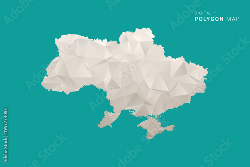 Ukraine Map - Green and Gray Polygon Vector Illustration, Low Poly Geometric Design with Clean Minimal Style on Solid Background for Infographic Use.