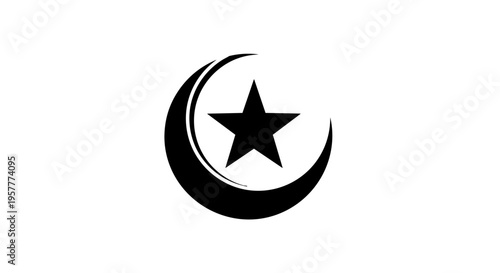 Crescent Moon with Star Symbol Icon.
