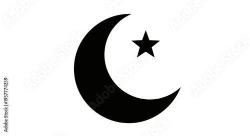 Crescent Moon with Star Symbol Icon.