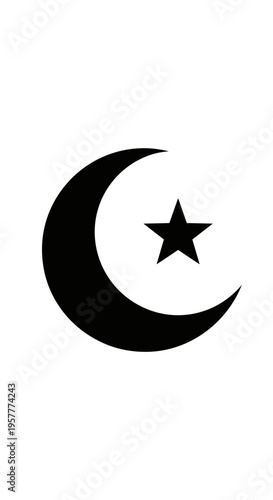 Crescent Moon with Star Symbol Icon.