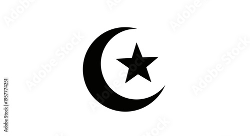 Crescent Moon and Star Symbol Icon.