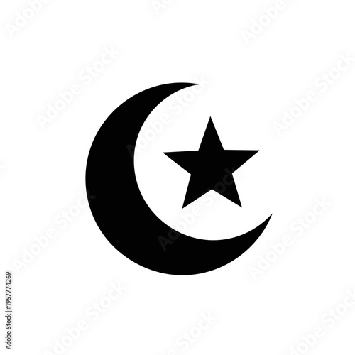 Crescent Moon and Star Symbol Icon.
