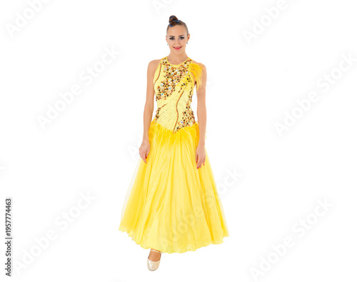 Dancer of ballroom dance. Sport dance. Dance woman isolated on white. Ballroom dancer dancing waltz. Woman dancing waltz. Professional ballroom dancer woman. Dancing waltz woman. Classic ballroom