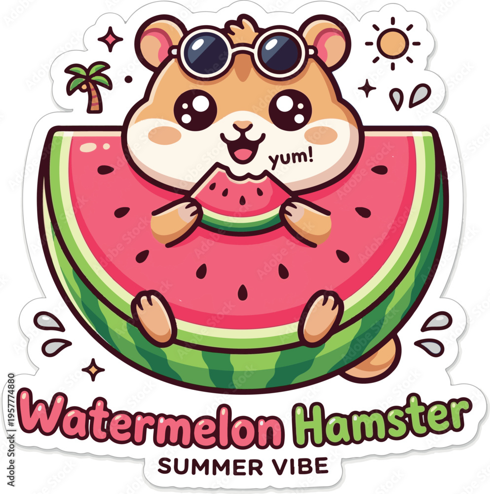 Fototapeta premium Cute Hamster Eating Watermelon.