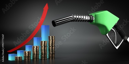 Tableau sur toile Rising oil prices chart with fuel nozzle front view - 3d illustration
