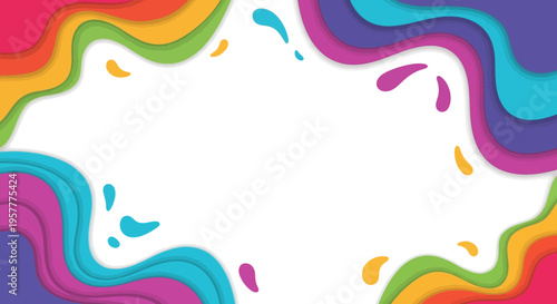Colorful April Fools' Day social media frame with wavy border, icons, and emoticons in a vibrant, celebratory design on a white background