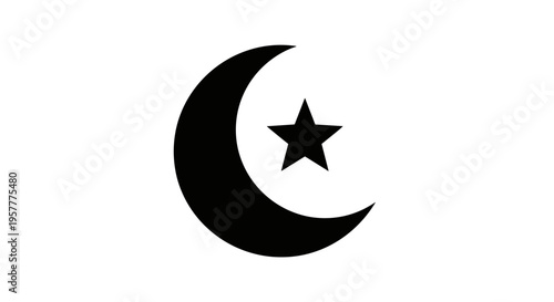 Crescent Moon with Star Symbol Icon.