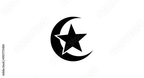 Crescent Moon and Star Symbol Icon.