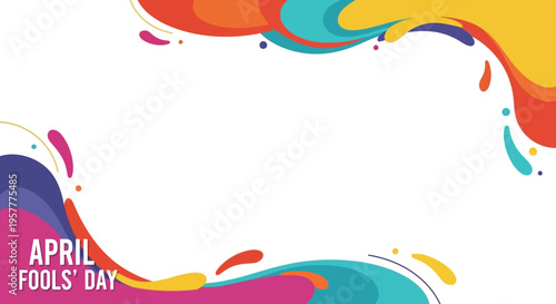 Colorful April Fools' Day social media frame with a vibrant border design featuring icons and characters in a playful illustration