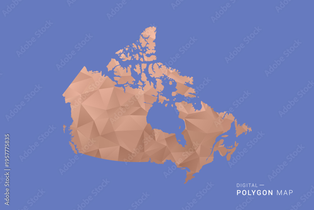 Obraz premium Canada Map - Orange Polygon Vector Illustration on Deep Blue Background, Low Poly Geometric Design, Modern Abstract Country Silhouette for Infographics and Presentation Use.