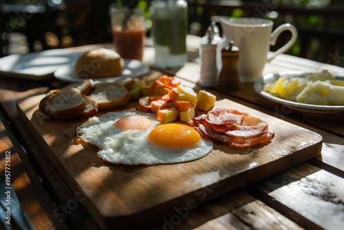 Outdoor table features a tempting breakfast setup