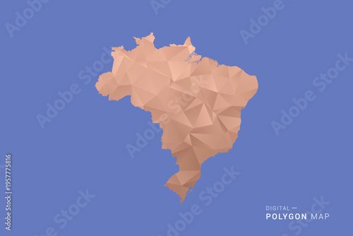 Brazil Map - Orange Polygon Vector Illustration on Deep Blue Background, Low Poly Geometric Design, Modern Abstract Country Silhouette for Infographics and Presentation Use.