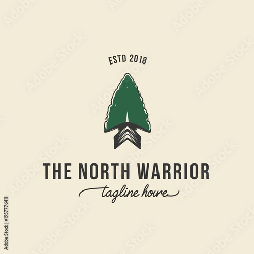 Vintage logo featuring a green arrowhead with "ESTD 2018" above and "THE NORTH WARRIOR" text below, with a handwritten tagline.