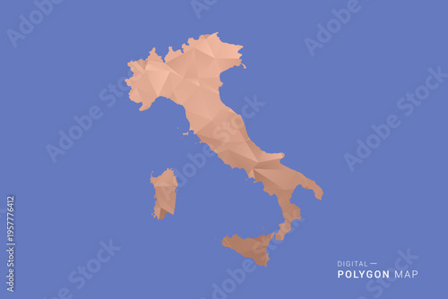 Italy Map - Orange Polygon Vector Illustration on Deep Blue Background, Low Poly Geometric Design, Modern Abstract Country Silhouette for Infographics and Presentation Use.