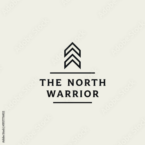 Minimalist logo design featuring the text "THE NORTH WARRIOR" below an abstract upward-pointing arrow symbol.