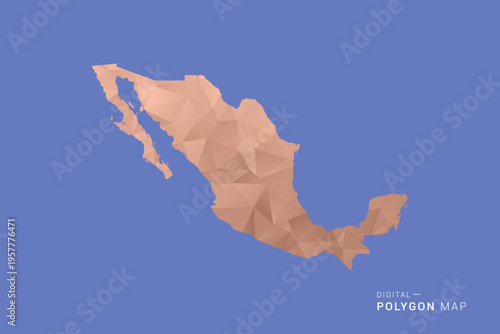 Mexico Map - Orange Polygon Vector Illustration on Deep Blue Background, Low Poly Geometric Design, Modern Abstract Country Silhouette for Infographics and Presentation Use.