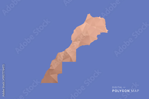 Morocco Map - Orange Polygon Vector Illustration on Deep Blue Background, Low Poly Geometric Design, Modern Abstract Country Silhouette for Infographics and Presentation Use.