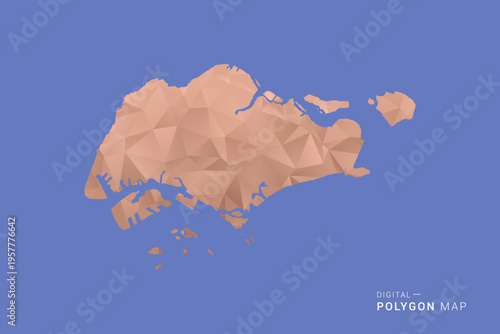 Singapore Map - Orange Polygon Vector Illustration on Deep Blue Background, Low Poly Geometric Design, Modern Abstract Country Silhouette for Infographics and Presentation Use.