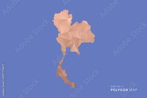 Thailand Map - Orange Polygon Vector Illustration on Deep Blue Background, Low Poly Geometric Design, Modern Abstract Country Silhouette for Infographics and Presentation Use.