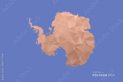 Antarctica Map - Orange Polygon Vector Illustration on Deep Blue Background, Low Poly Geometric Design, Modern Abstract Country Silhouette for Infographics and Presentation Use.