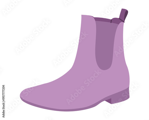 Lilac Chelsea boot women color flat. Clean ankle boot for smart casual styling and mid season looks. Technical fashion illustration CAD mockup smooth vector man unisex isolated trendy style.