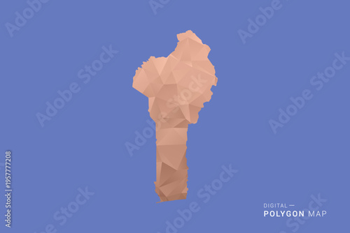Benin Map - Orange Polygon Vector Illustration on Deep Blue Background, Low Poly Geometric Design, Modern Abstract Country Silhouette for Infographics and Presentation Use.