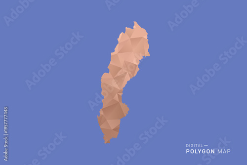Sweden Map - Orange Polygon Vector Illustration on Deep Blue Background, Low Poly Geometric Design, Modern Abstract Country Silhouette for Infographics and Presentation Use.