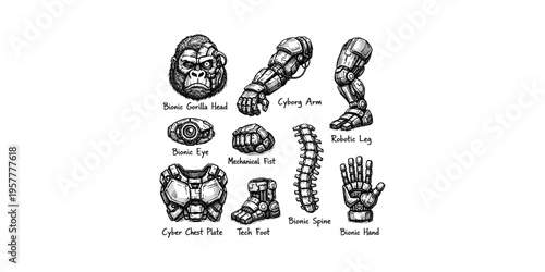 Collection of bionic and robotic body parts for science fiction and fantasy concepts