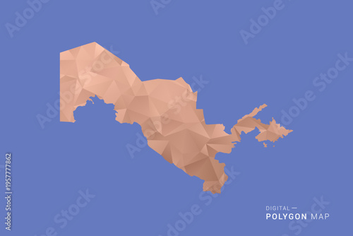 Uzbekistan Map - Orange Polygon Vector Illustration on Deep Blue Background, Low Poly Geometric Design, Modern Abstract Country Silhouette for Infographics and Presentation Use.