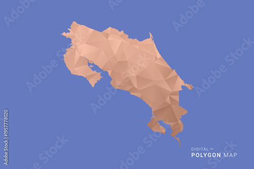 Costa Rica Map - Orange Polygon Vector Illustration on Deep Blue Background, Low Poly Geometric Design, Modern Abstract Country Silhouette for Infographics and Presentation Use.
