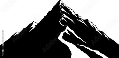 Vector mountain icon, black silhouette