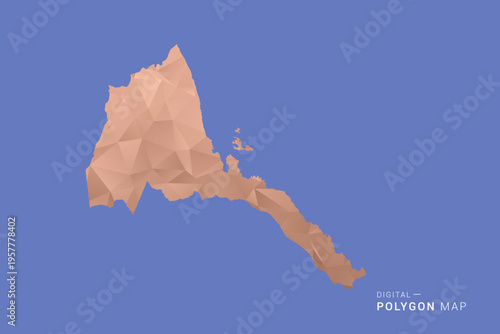 Eritrea Map - Orange Polygon Vector Illustration on Deep Blue Background, Low Poly Geometric Design, Modern Abstract Country Silhouette for Infographics and Presentation Use.