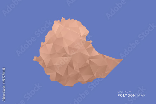 Ethiopia Map - Orange Polygon Vector Illustration on Deep Blue Background, Low Poly Geometric Design, Modern Abstract Country Silhouette for Infographics and Presentation Use.