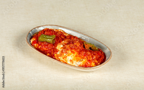 Turkish-style eggs in tomato sauce,  Menemen.