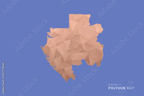 Gabon Map - Orange Polygon Vector Illustration on Deep Blue Background, Low Poly Geometric Design, Modern Abstract Country Silhouette for Infographics and Presentation Use.
