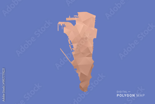 Gibraltar Map - Orange Polygon Vector Illustration on Deep Blue Background, Low Poly Geometric Design, Modern Abstract Country Silhouette for Infographics and Presentation Use.