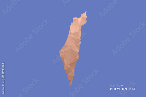 Palestine Map - Orange Polygon Vector Illustration on Deep Blue Background, Low Poly Geometric Design, Modern Abstract Country Silhouette for Infographics and Presentation Use.
