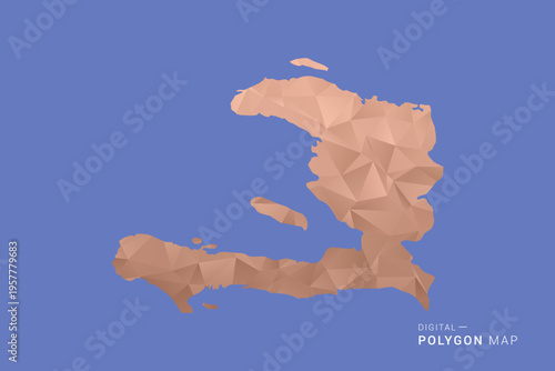 Haiti Map - Orange Polygon Vector Illustration on Deep Blue Background, Low Poly Geometric Design, Modern Abstract Country Silhouette for Infographics and Presentation Use.