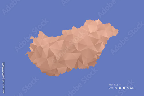 Hungary Map - Orange Polygon Vector Illustration on Deep Blue Background, Low Poly Geometric Design, Modern Abstract Country Silhouette for Infographics and Presentation Use.