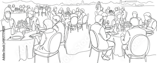 dinner party sketch, people eating