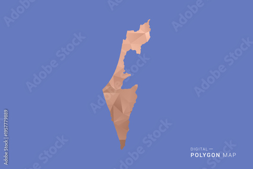 Palestine Map - Orange Polygon Vector Illustration on Deep Blue Background, Low Poly Geometric Design, Modern Abstract Country Silhouette for Infographics and Presentation Use.