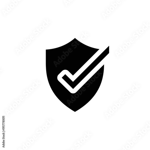 Black shield with white checkmark symbol.