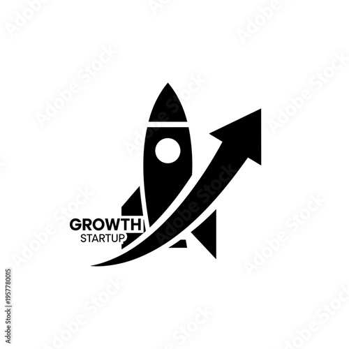Black rocket startup growth symbol logo.