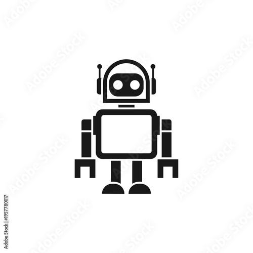 Black robot icon with antennae standing.