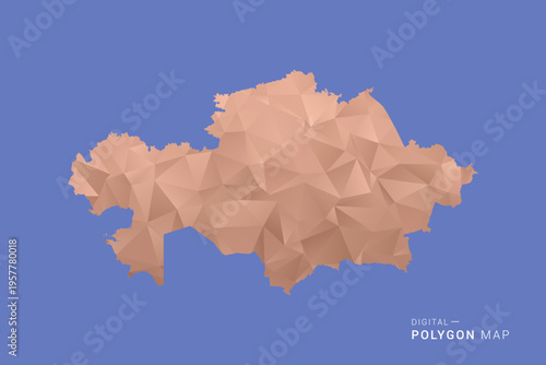 Kazakhstan Map - Orange Polygon Vector Illustration on Deep Blue Background, Low Poly Geometric Design, Modern Abstract Country Silhouette for Infographics and Presentation Use.